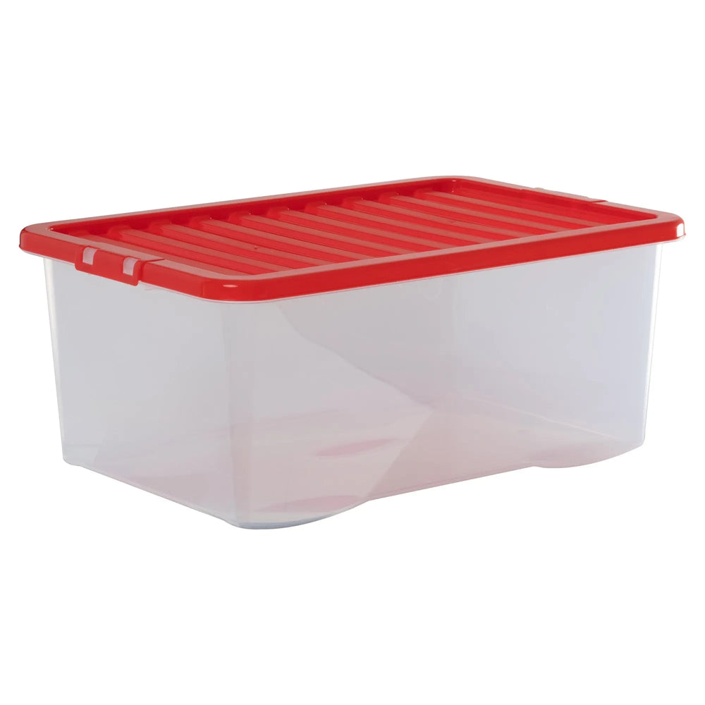 Pack of 4 - Large 45lt Crystal Boxes with Coloured Lids Wham Storage