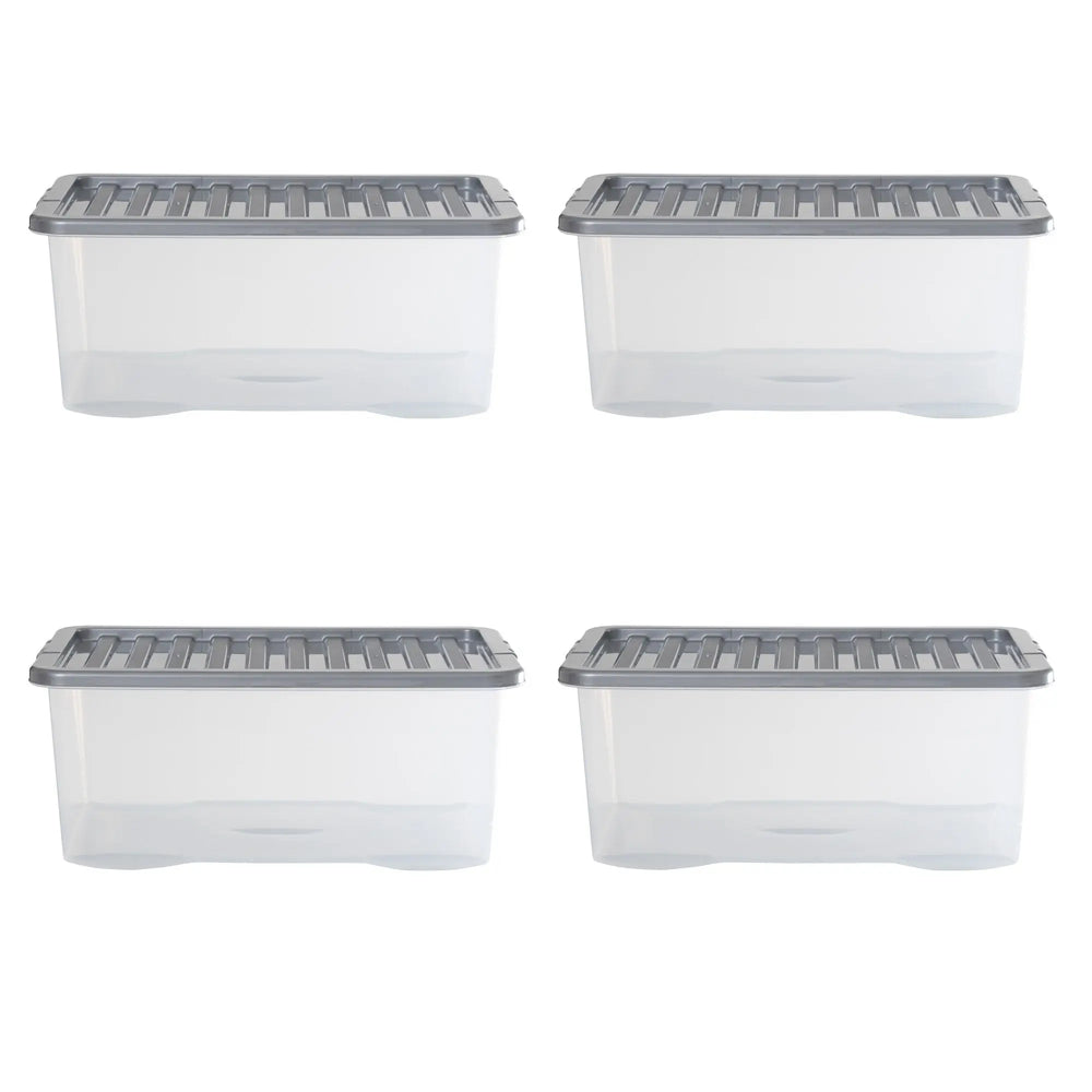 Pack of 4 - Large 45lt Crystal Boxes with Coloured Lids Wham Storage