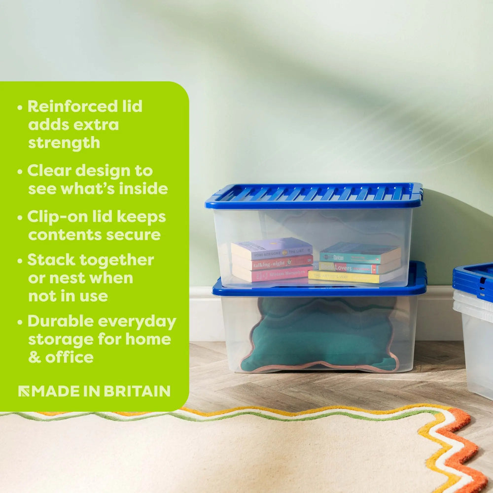 Pack of 5 - Large 45lt Crystal Boxes with Coloured Lids Wham Storage