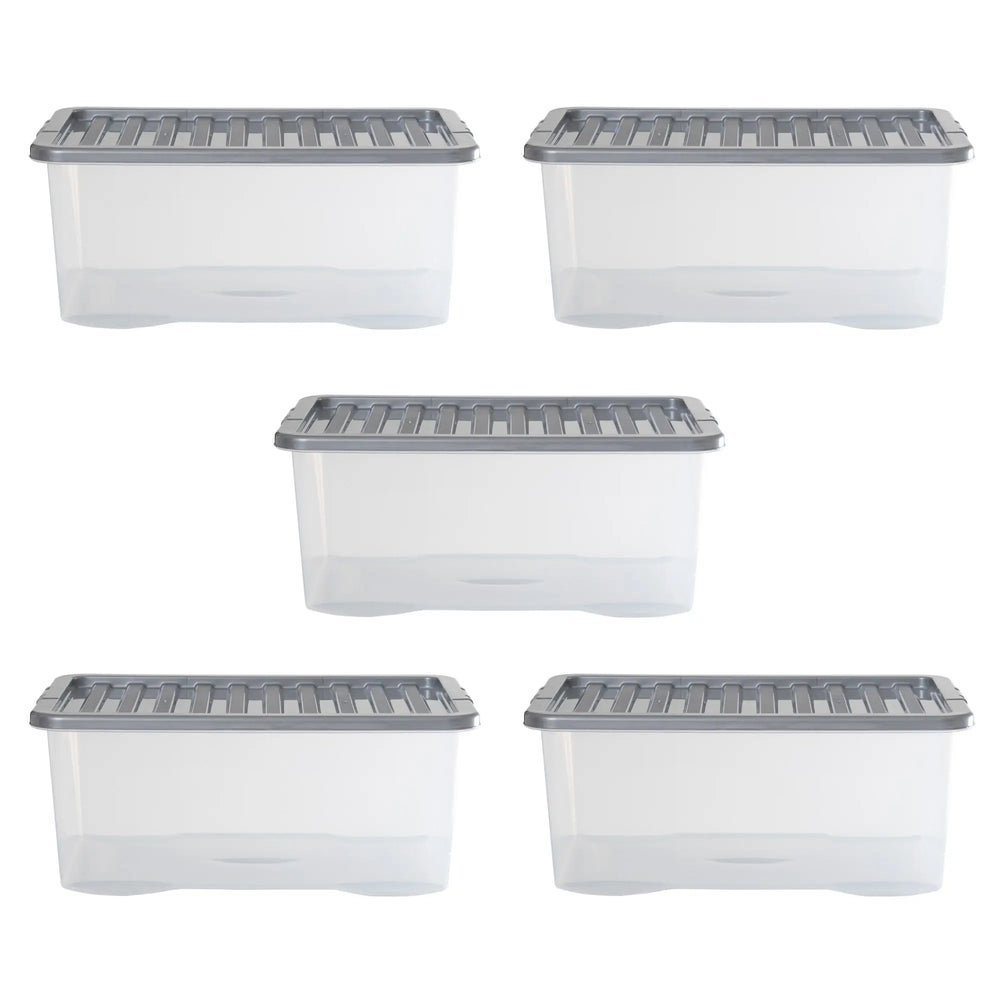 Pack of 5 - Large 45lt Crystal Boxes with Coloured Lids Wham Storage