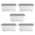 Pack of 5 - Large 45lt Crystal Boxes with Coloured Lids Wham Storage