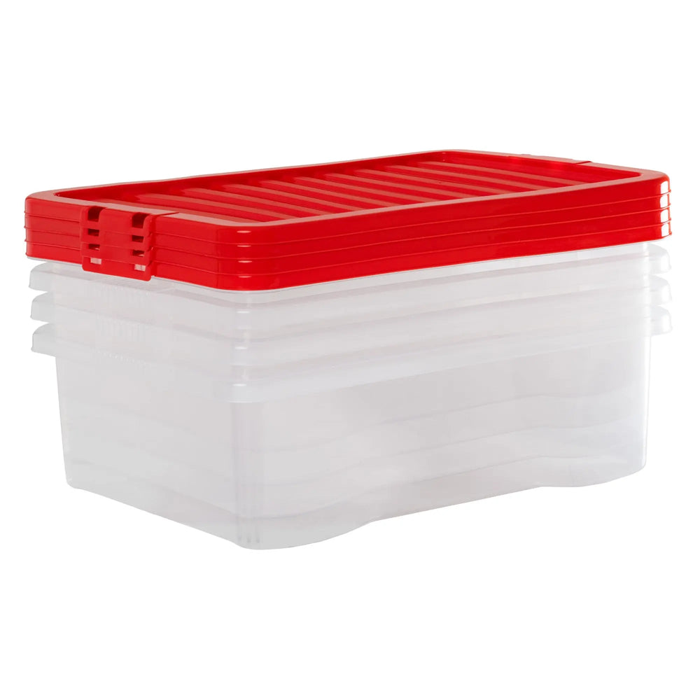 Pack of 4 - Large 32lt Crystal Boxes with Coloured Lids Wham Storage