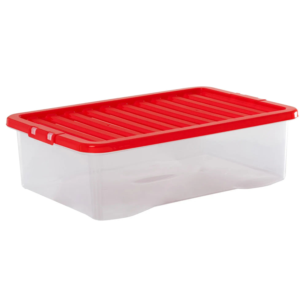 Pack of 4 - Large 32lt Crystal Boxes with Coloured Lids Wham Storage