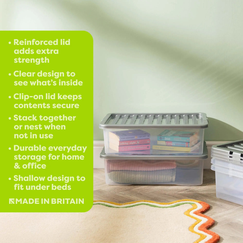 Pack of 4 - Large 32lt Crystal Boxes with Coloured Lids Wham Storage