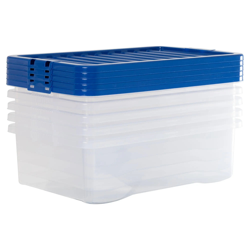Pack of 5 - Large 32lt Crystal Boxes with Coloured Lids Wham Storage
