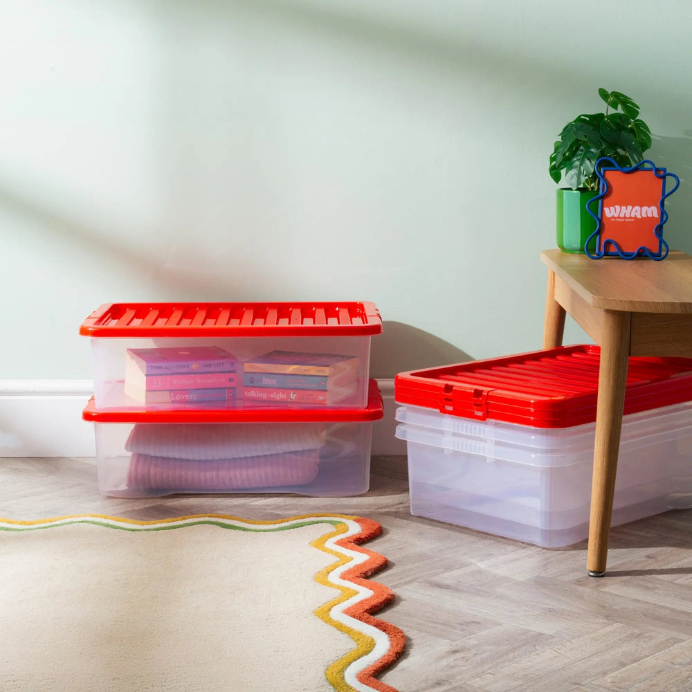 Pack of 5 - Large 32lt Crystal Boxes with Coloured Lids Wham Storage