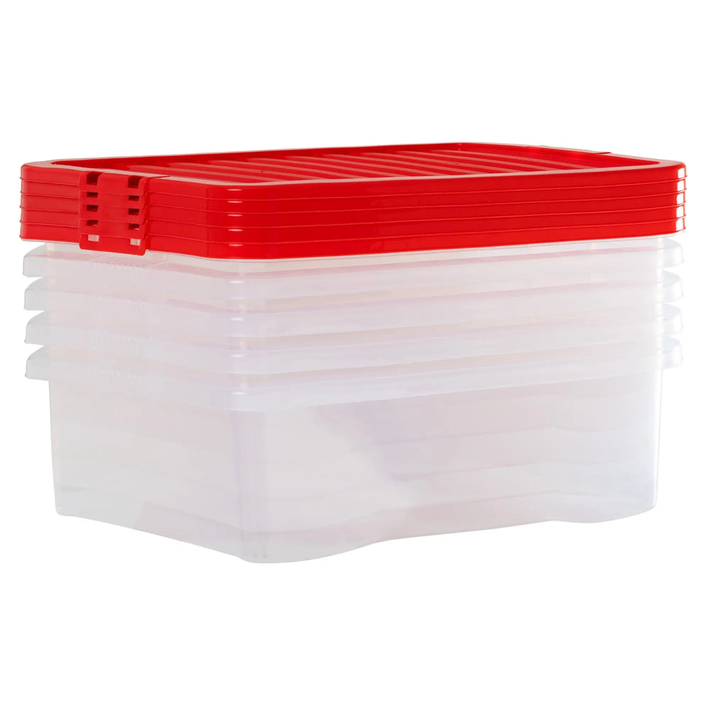 Pack of 5 - Large 32lt Crystal Boxes with Coloured Lids Wham Storage