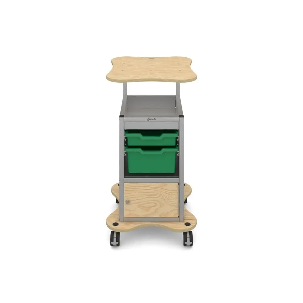 MyBASE® Silver Trolley with Lockable Cupboard and 1 Shallow & 1 Deep Tray Gratnells