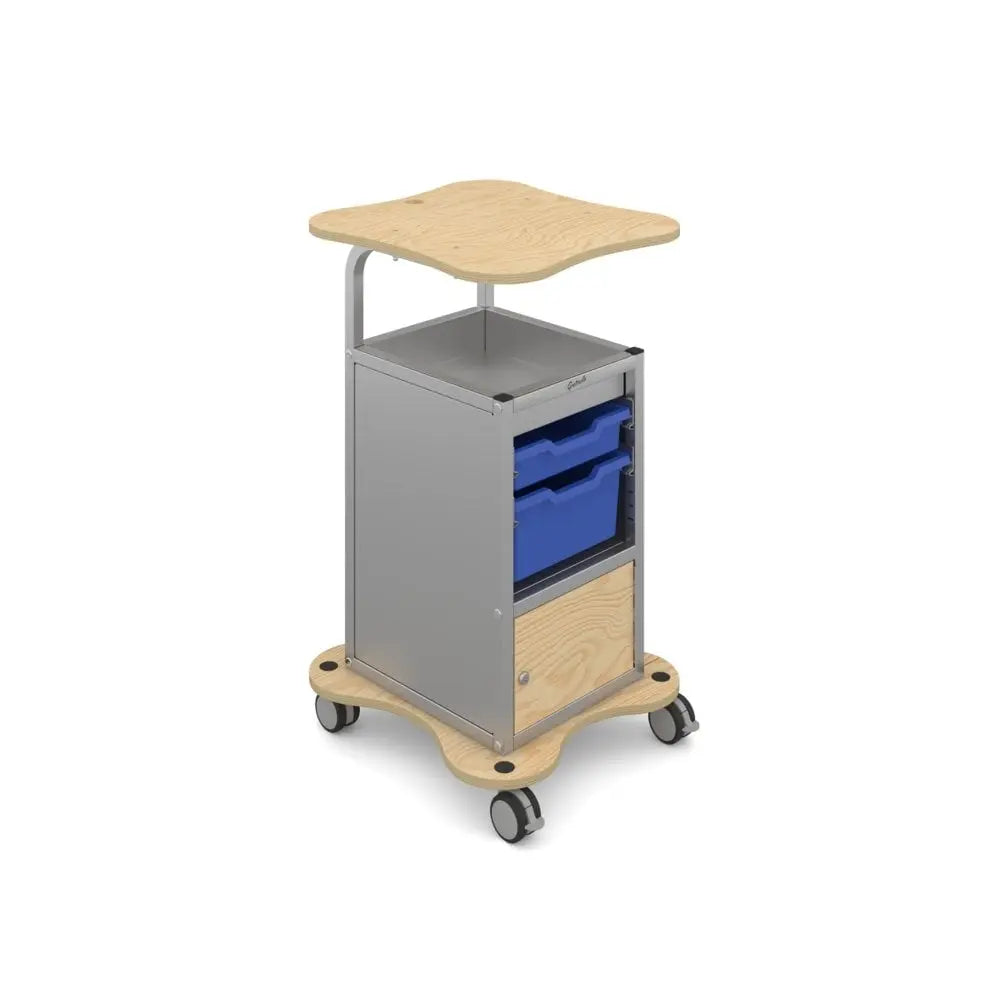 MyBASE® Silver Trolley with Lockable Cupboard and 1 Shallow & 1 Deep Tray Gratnells