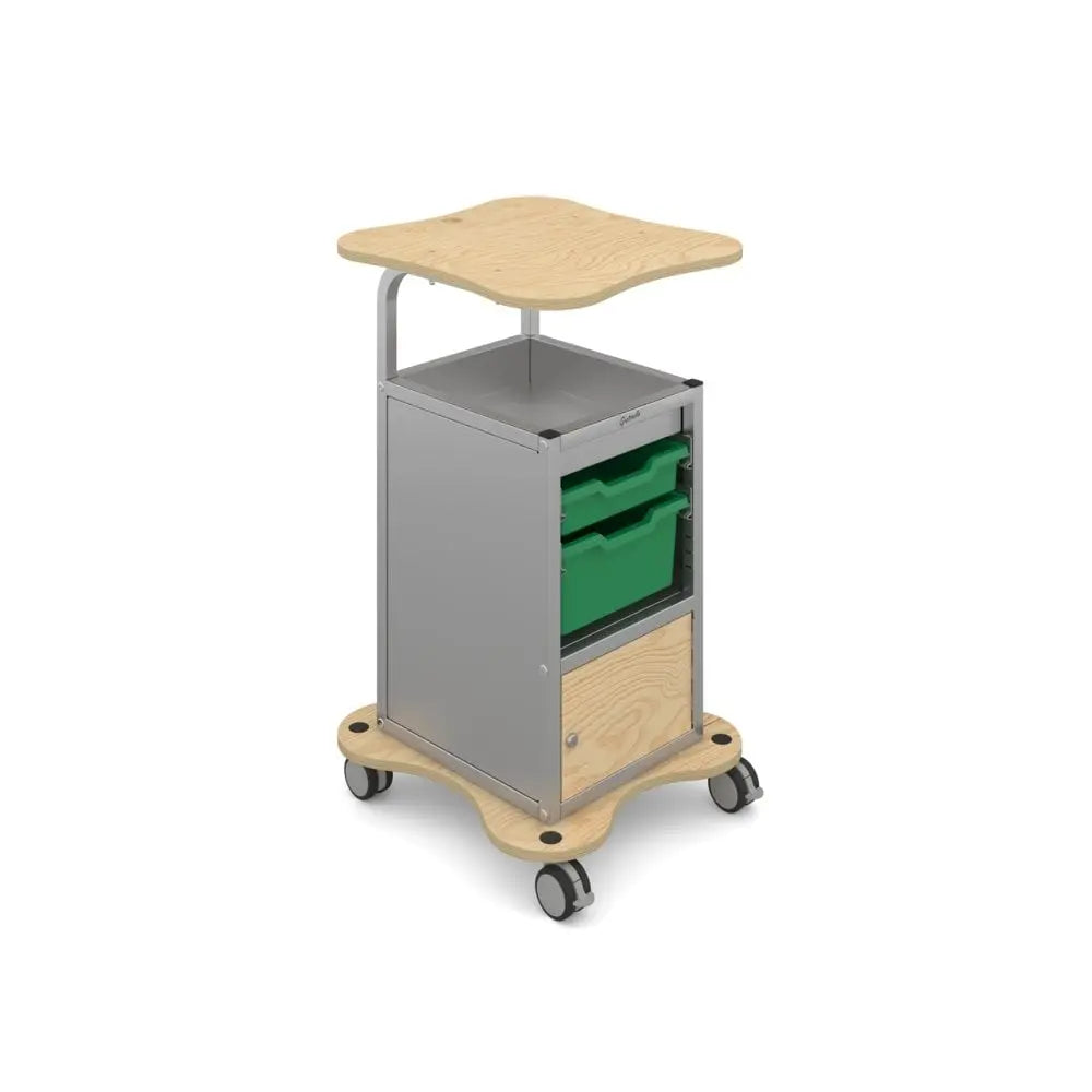 MyBASE® Silver Trolley with Lockable Cupboard and 1 Shallow & 1 Deep Tray Gratnells