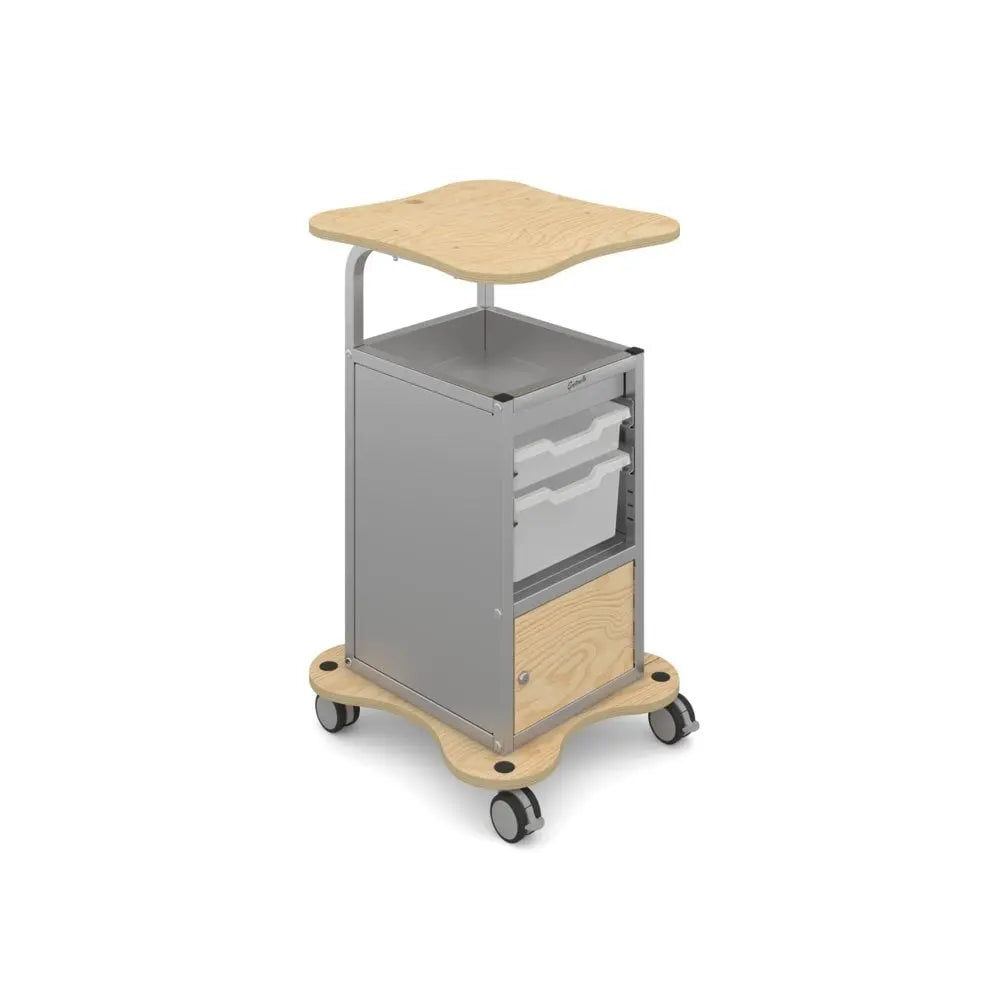 MyBASE® Silver Trolley with Lockable Cupboard and 1 Shallow & 1 Deep Tray Gratnells