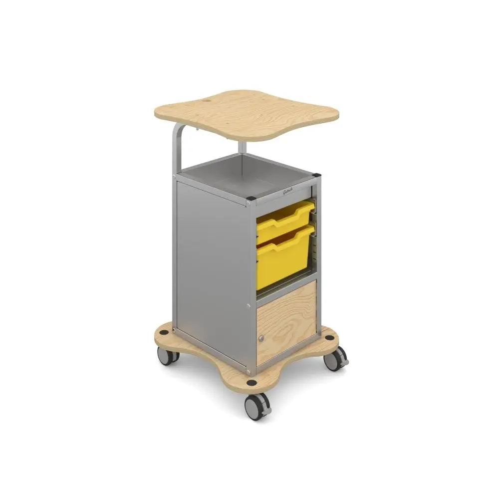 MyBASE® Silver Trolley with Lockable Cupboard and 1 Shallow & 1 Deep Tray Gratnells