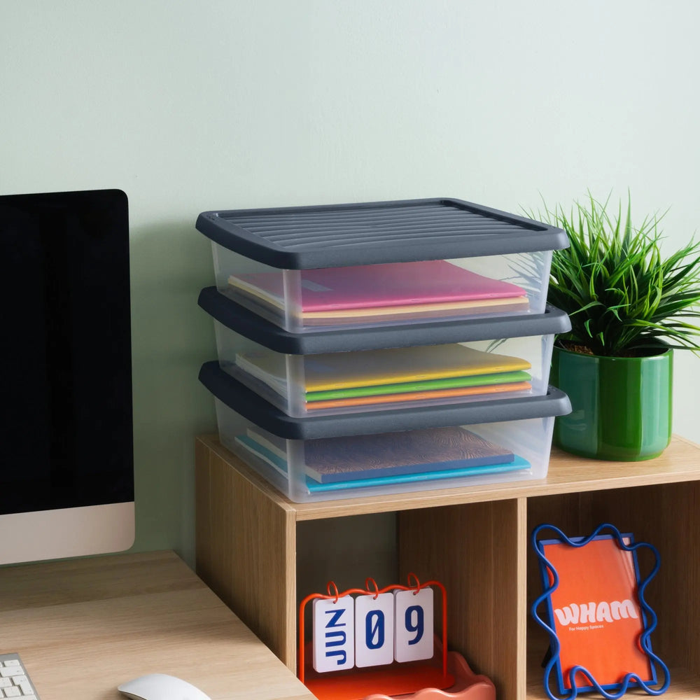 Set of 3 Wham Box 8 Litre Plastic Storage Box with Lid Wham Storage