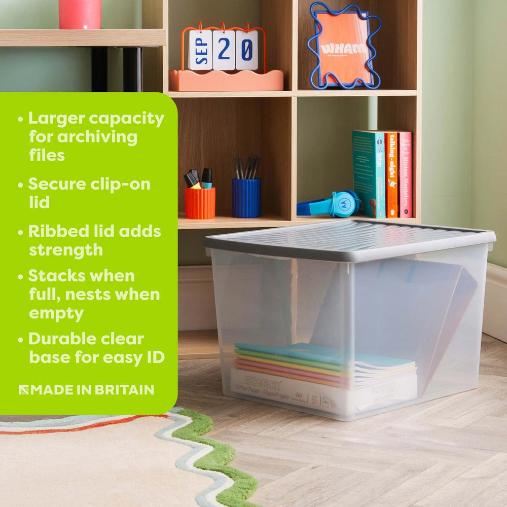 Arch File Storage Box Empty 50 Litre Lever arch file archive clear storage boxes with Lids ...