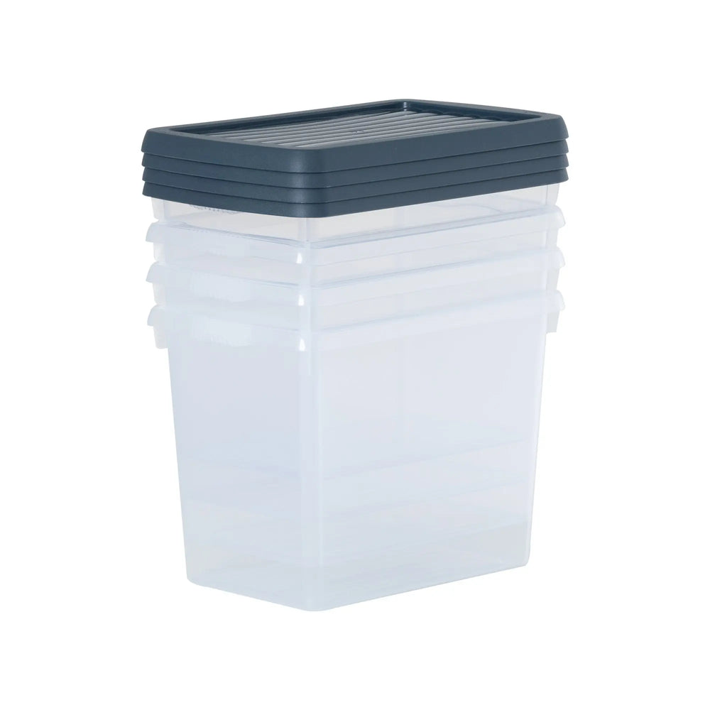 Set of 4 - 6.7 Litre Wham Plastic Storage Boxes with Coloured Lids Wham Storage