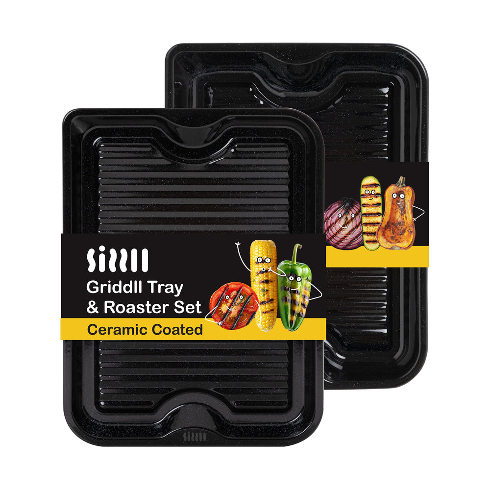 PFAS Free Sizzll Enamel Tray & Roasting Tin Bundle Plastic Box Shop