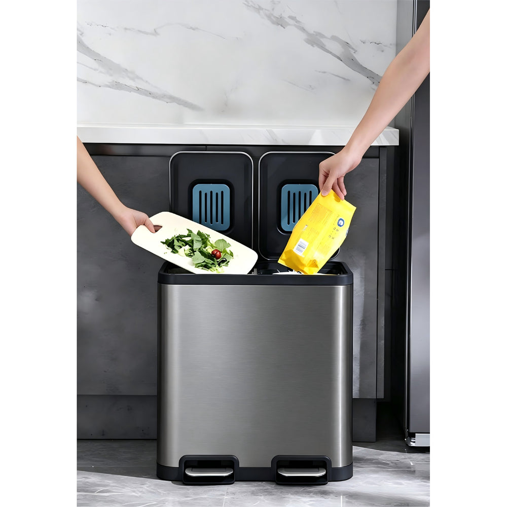 40L Double Pedal Recycling Bin (2 x 20L) Titanium