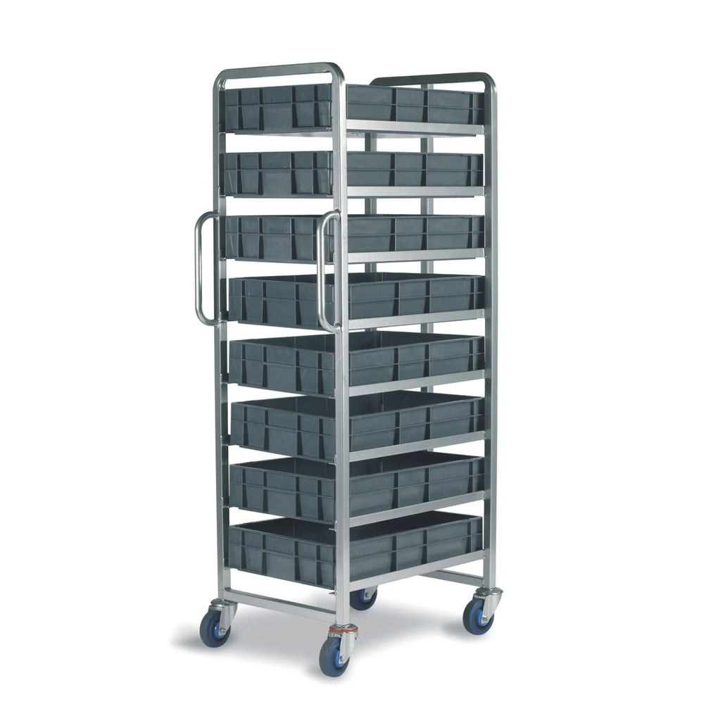 Euro Container Trolley with Braked Castors and 8 Trays