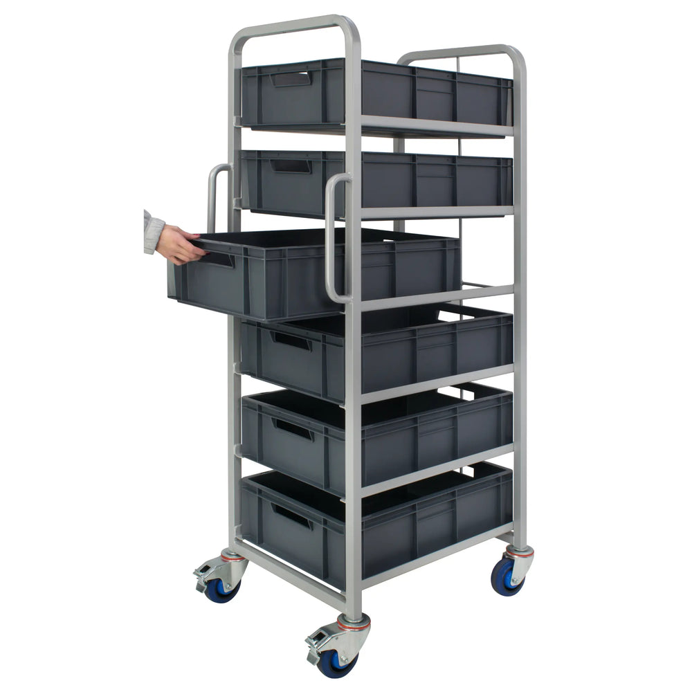 Euro Container Trolley with Braked Castors and 6 Trays