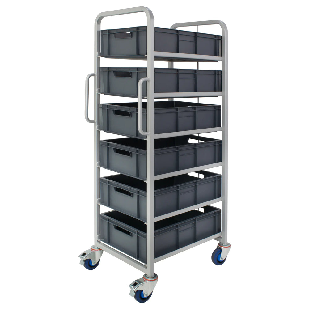 Euro Container Trolley with Braked Castors and 6 Trays