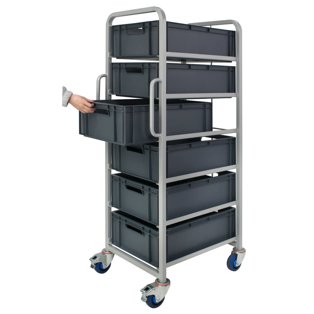 Euro Container Trolley with Braked Castors and 6 Trays