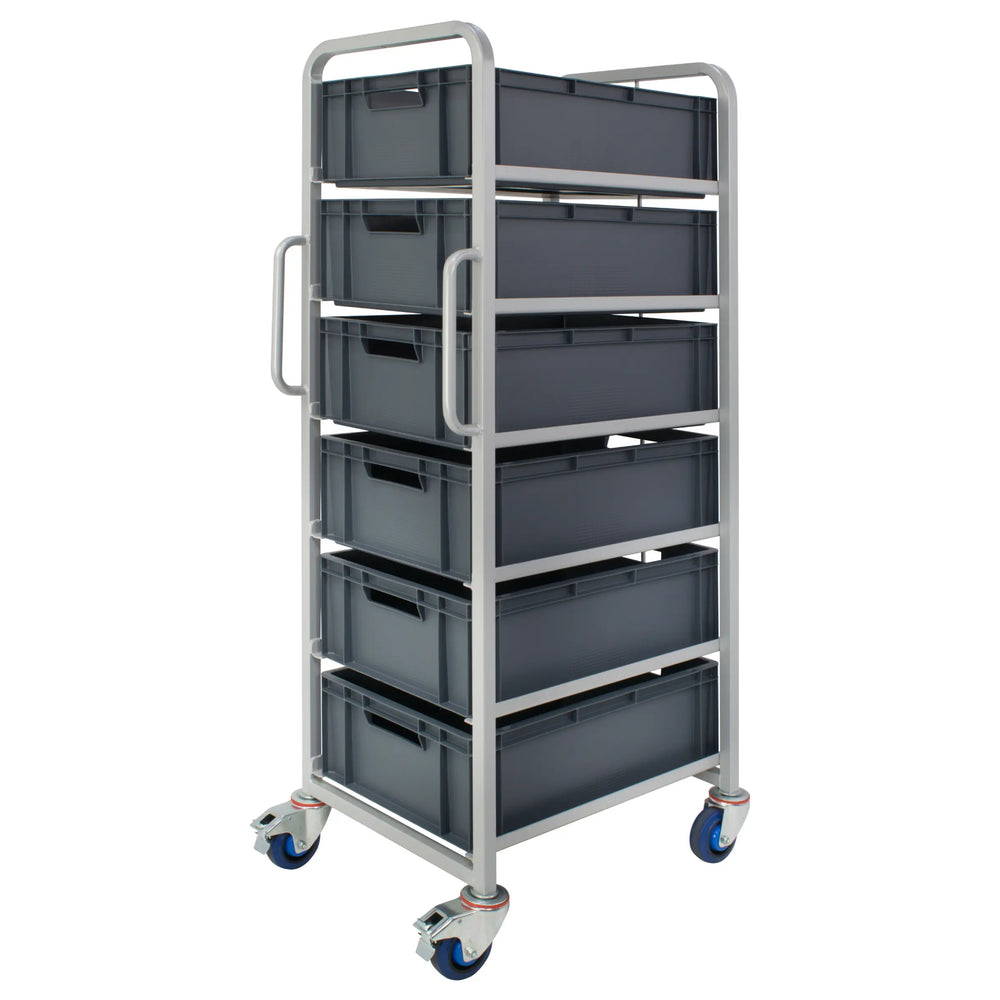 Euro Container Trolley with Braked Castors and 6 Trays
