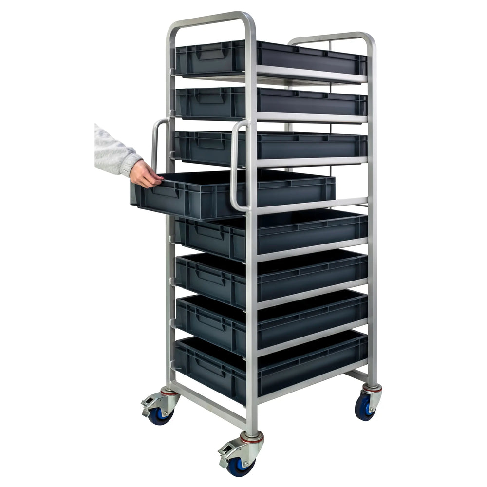 Euro Container Trolley with Braked Castors and 8 Trays