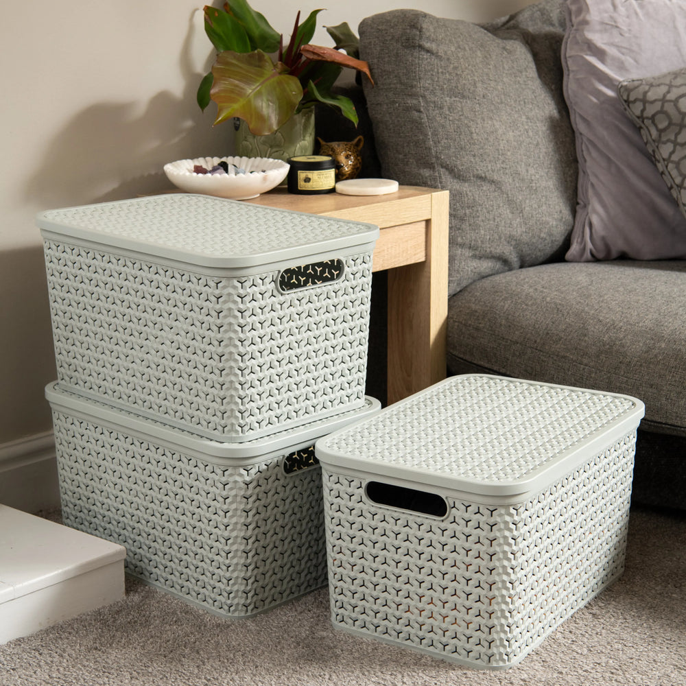 Large Urban Store Plastic Storage Basket with Lid Strata
