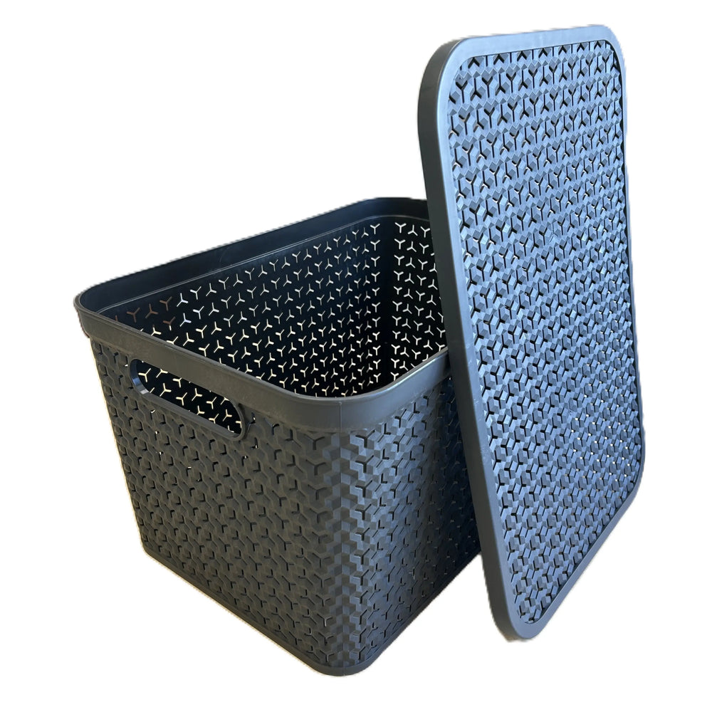Large Urban Store Plastic Storage Basket with Lid Strata