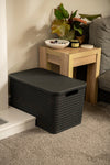 Plastic Box Shop extra large charcoal grey storage basket with lid and woven texture, featuring cut-out handles.