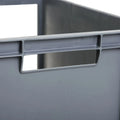 Plastic Box Shop grey 25 litre open fronted storage container with integrated handles.
