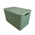 Plastic Box Shop extra large green storage basket with lid and cut-out handles, featuring a woven texture design.